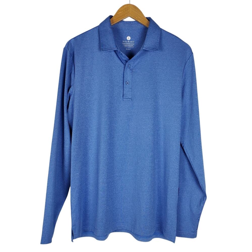 Solbari Long Sleeve Polo Shirt UPF 50+ Mens M Blue Performance Golf Thumbholes